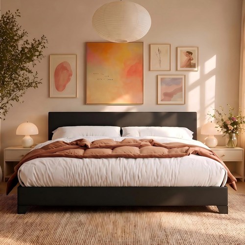 King size faux leather bed - faux,