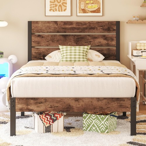 Rustic brown metal twin bed - twin,