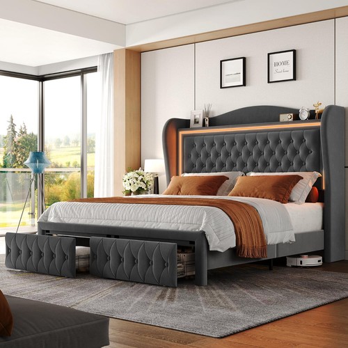 Elegant king size led bed - size,