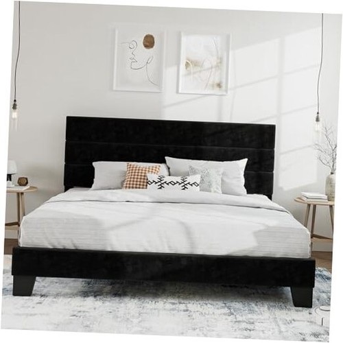 Platform bed frame with velvet - bed,