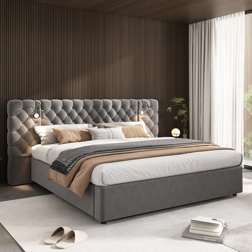Upholstered bed frame with - upholstered,