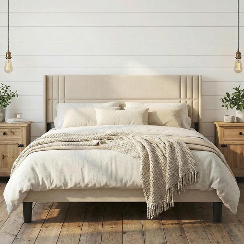 King bed frame with - bed, wingback