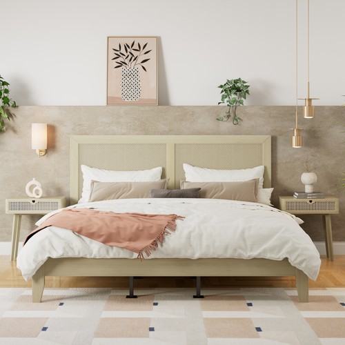Solid wood rattan headboard - wood,