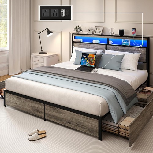 Grey king bed frame 4 - grey,