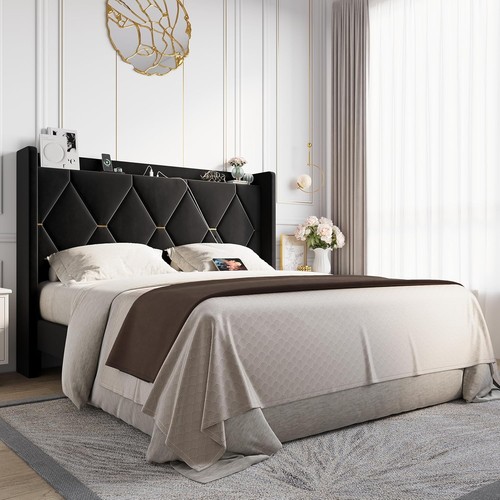 Velvet queen upholstered bed - velvet,