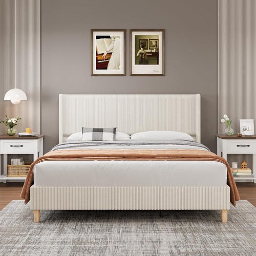 Creamy upholstered bed frame - bed,